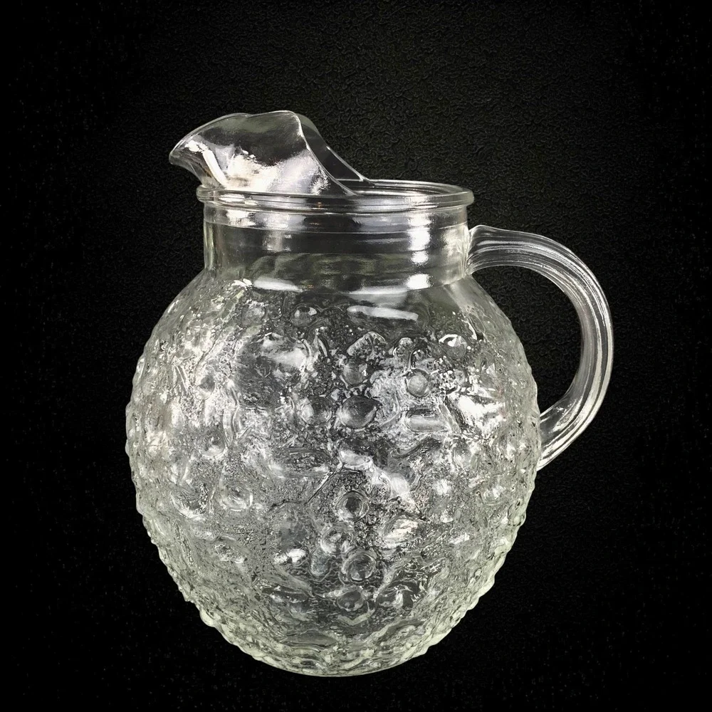 Anchor Hocking Milano Clear‎ Glass Pitcher 1960s Crinkle Textured